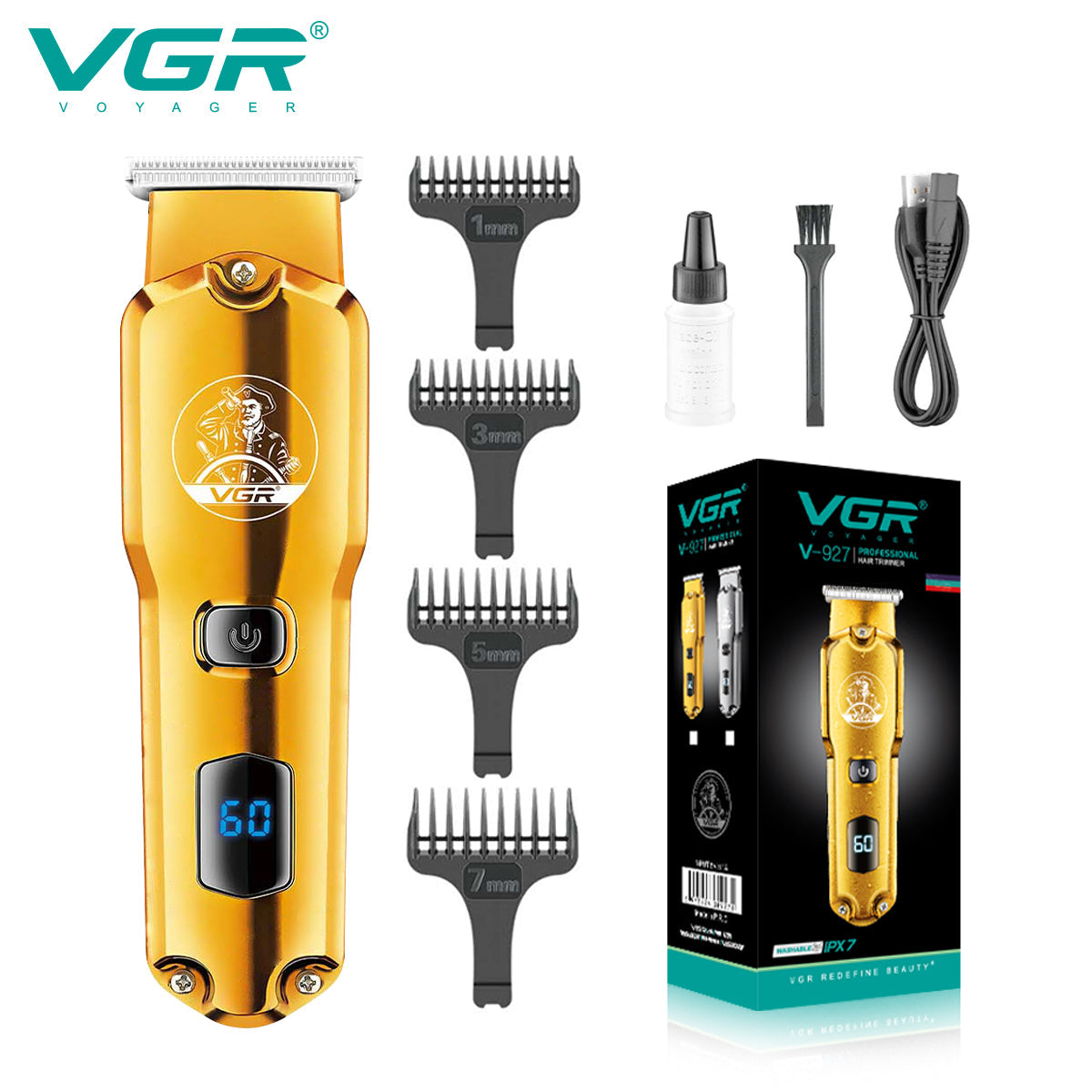 VGR V-927 Hair Trimmer Professional Trimmer Electric Hair Clipper Cordless Zero Cut Machine Rechargeable Waterproof LED Display