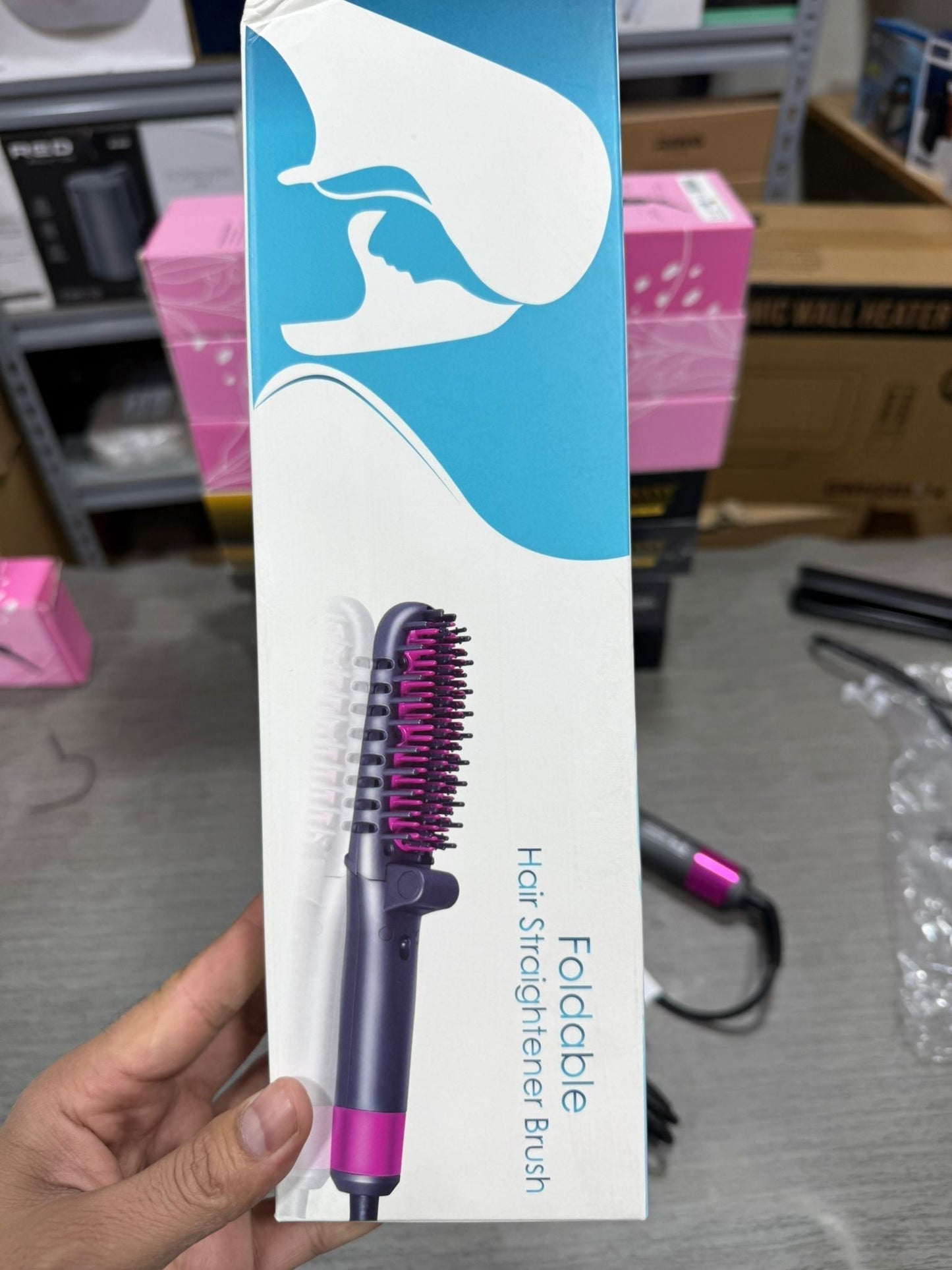 3 in 1 Foldable Hair Brush Mini Straightener Comb Electric Beard Hair Straightener Brush - Buy Online Pakistan | Galaxiee.com