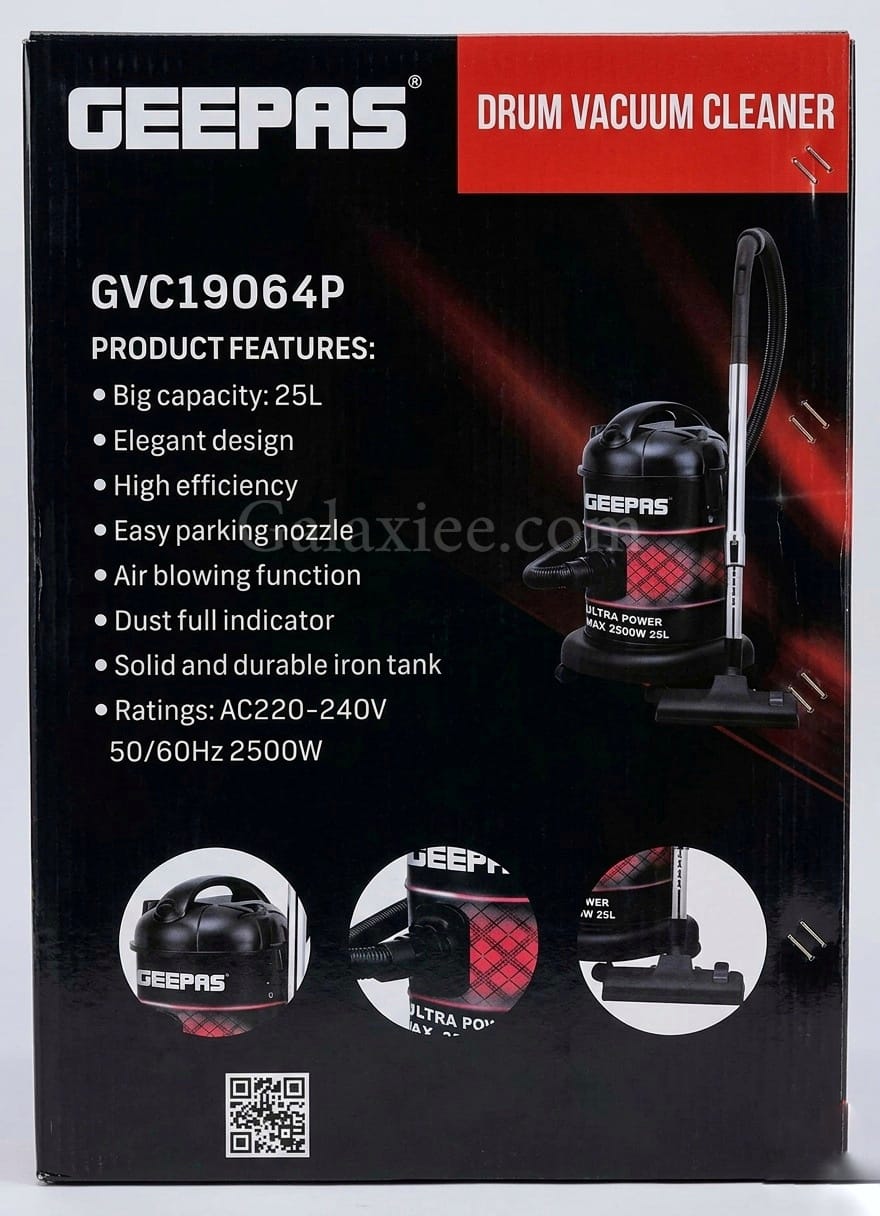 Geepas GVC19064P Drum Vacuum Cleaner 2500W High Power | Galaxiee