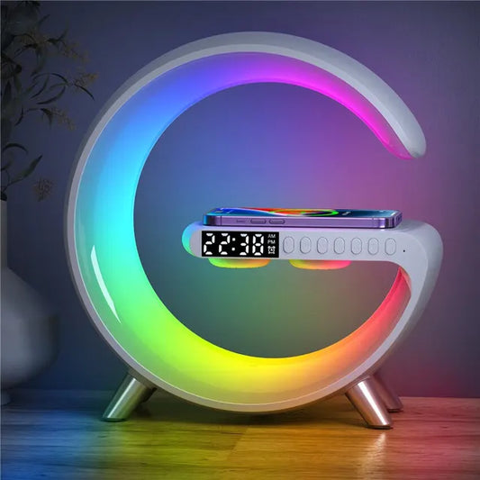 Gift Alarm Clock Wireless Charger With Speaker Colorful Night Light Wireless Mobile Phone Charger