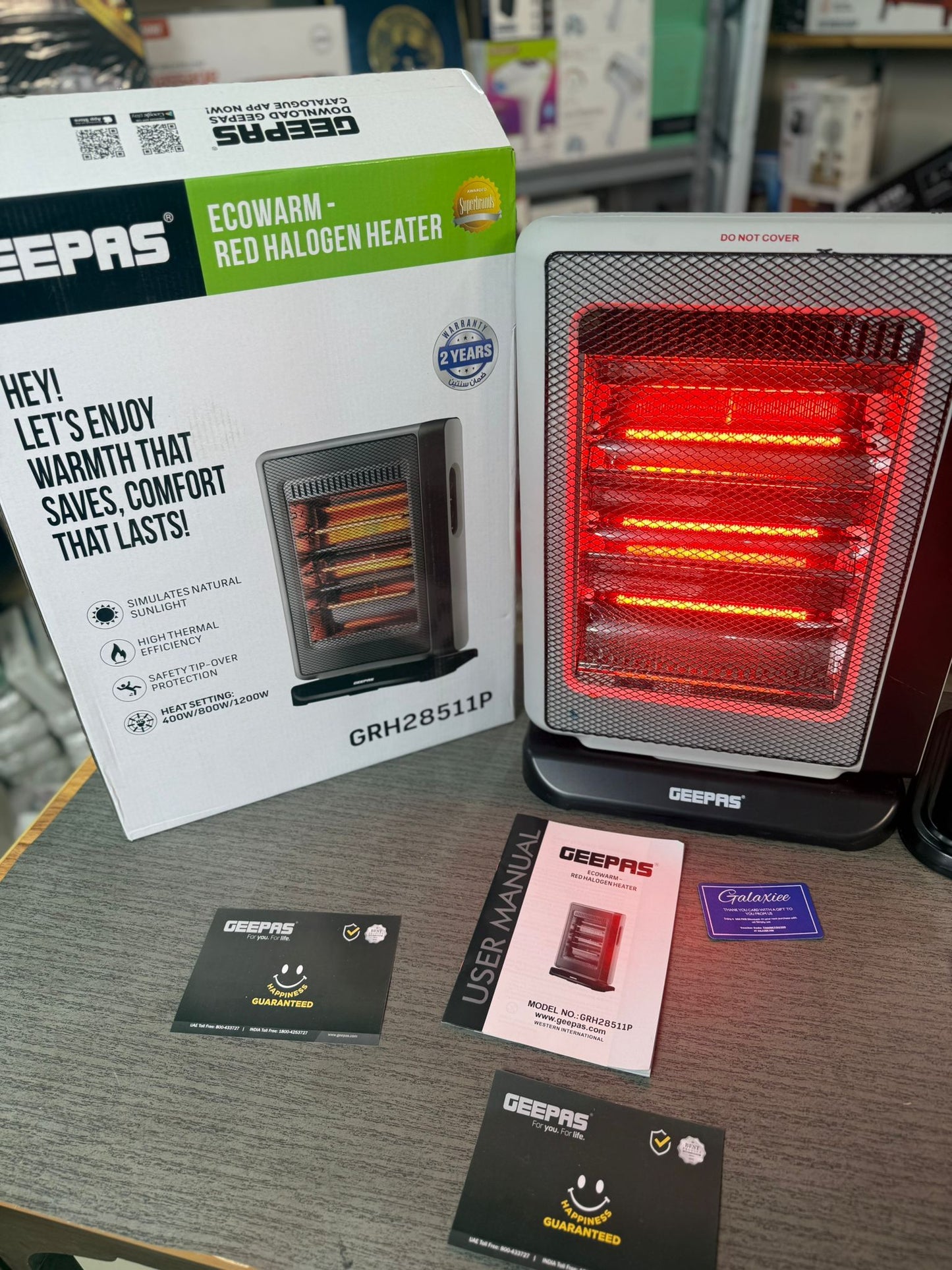 Geepas Ecowarm Red Halogen Heater and Geepas Flame Rod Heater GRH28510P – 1500W Firepla - Buy Online Pakistan | Galaxiee.com