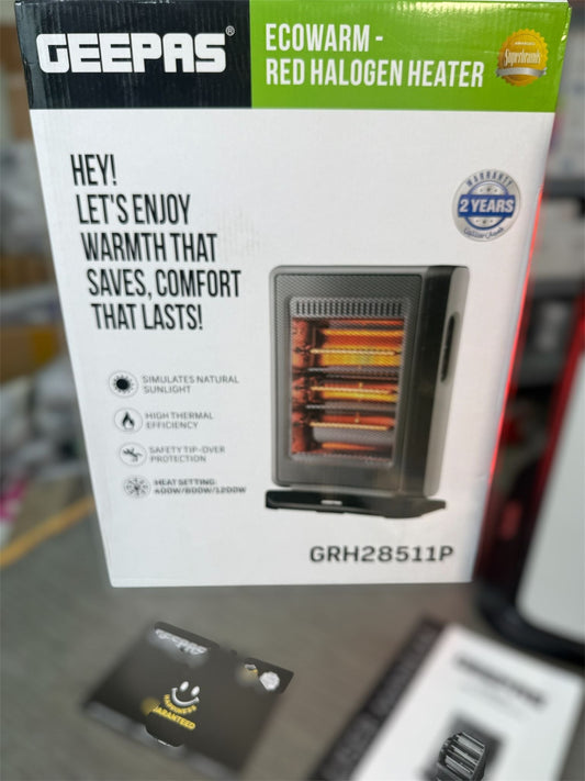 Geepas Ecowarm Red Halogen Heater – Model GRH28511P (1200W) - Buy Online Pakistan | Galaxiee.com