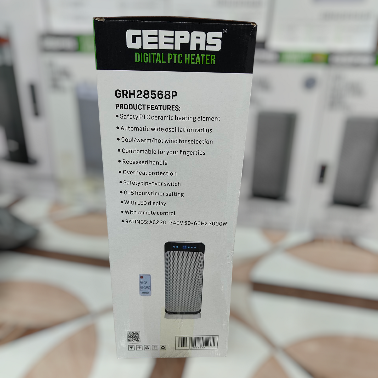 Geepas PTC Ceramic Digital Blower Heater GRH28568P – Fast Heating with Remote Control