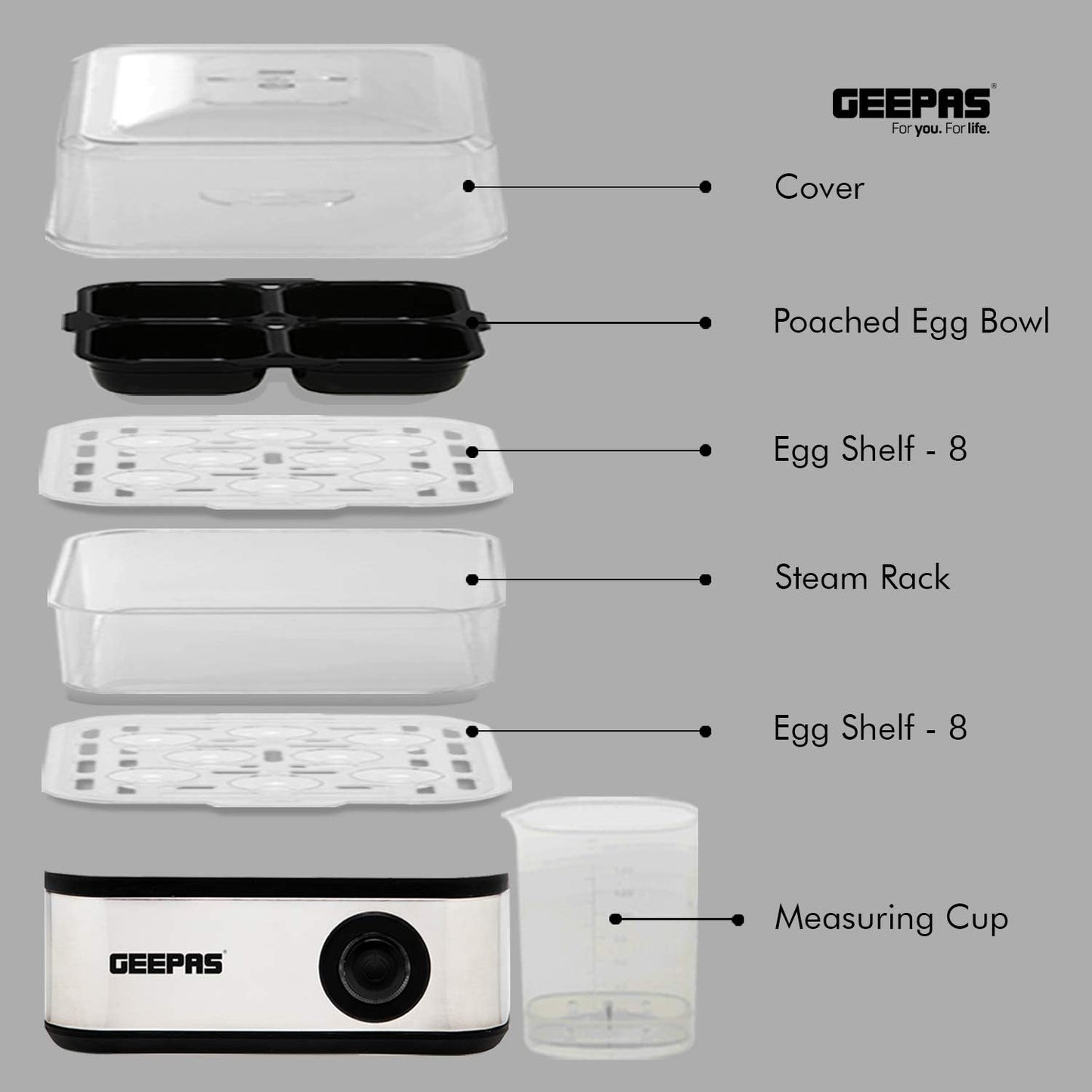 Geepas 16-Piece Egg Boiler GEB-63019 – Fast, Easy & Safe Egg Cooking