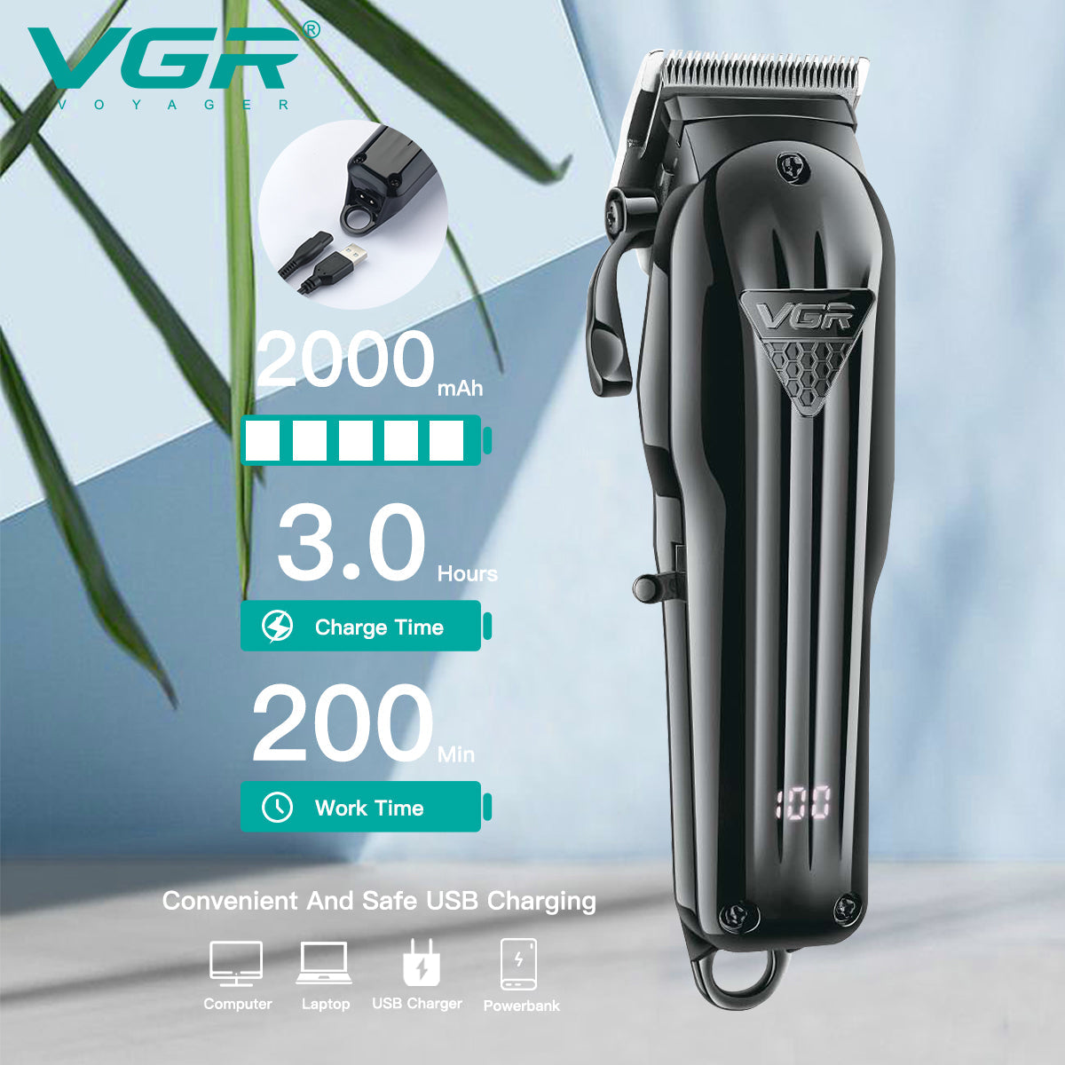 VGR V-282 Hair Trimmer Rechargeable Trimmer Professional Haircut Machine