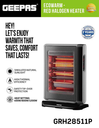 Geepas Ecowarm Red Halogen Heater  and Geepas Flame Rod Heater GRH28510P – 1500W Fireplace-Style Room Heater