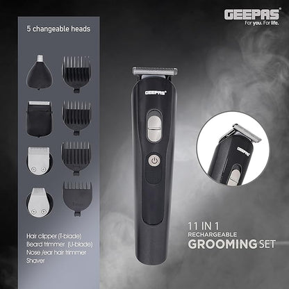 Geepas GTR8612 9-in-1 Men’s Shaver & Clipper Kit | Cordless Grooming Set