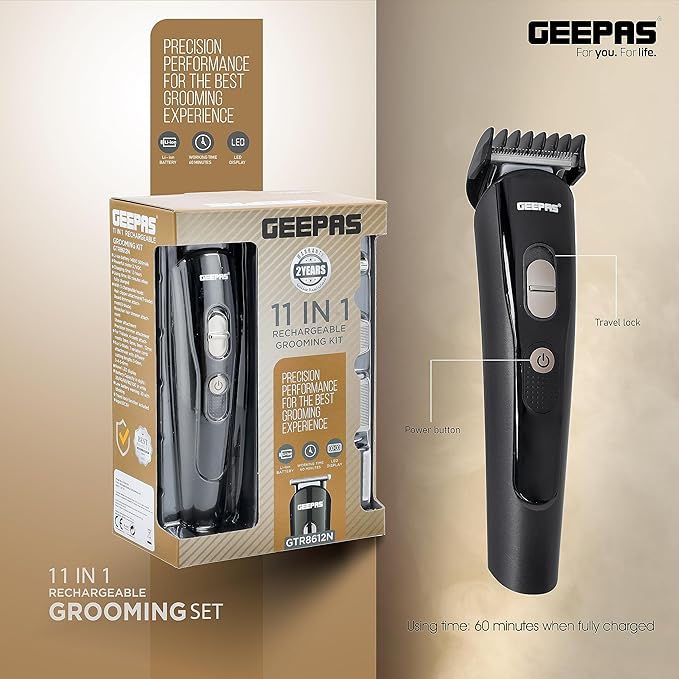 Geepas GTR8612 9-in-1 Men’s Shaver & Clipper Kit | Cordless Grooming Set