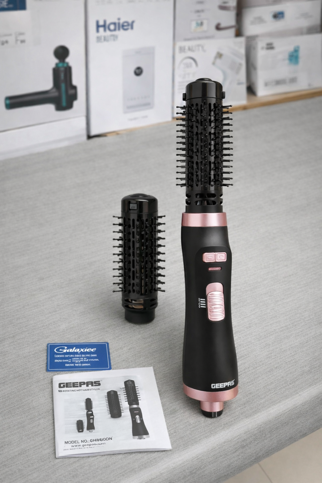 Geepas 1000W 2-in-1 Rotating Hot Air Styler GHR8600N – Blowout Brush & Hair Curler with Cool Shot