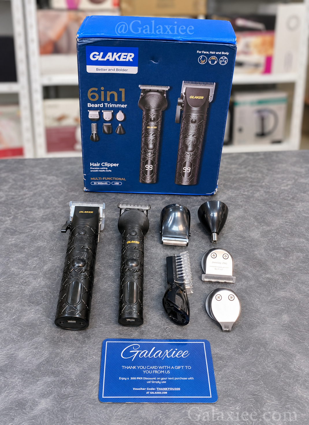 GLAKER 6-in-1 Beard Trimmer & Hair Clipper Kit with Digital Display – Galaxiee