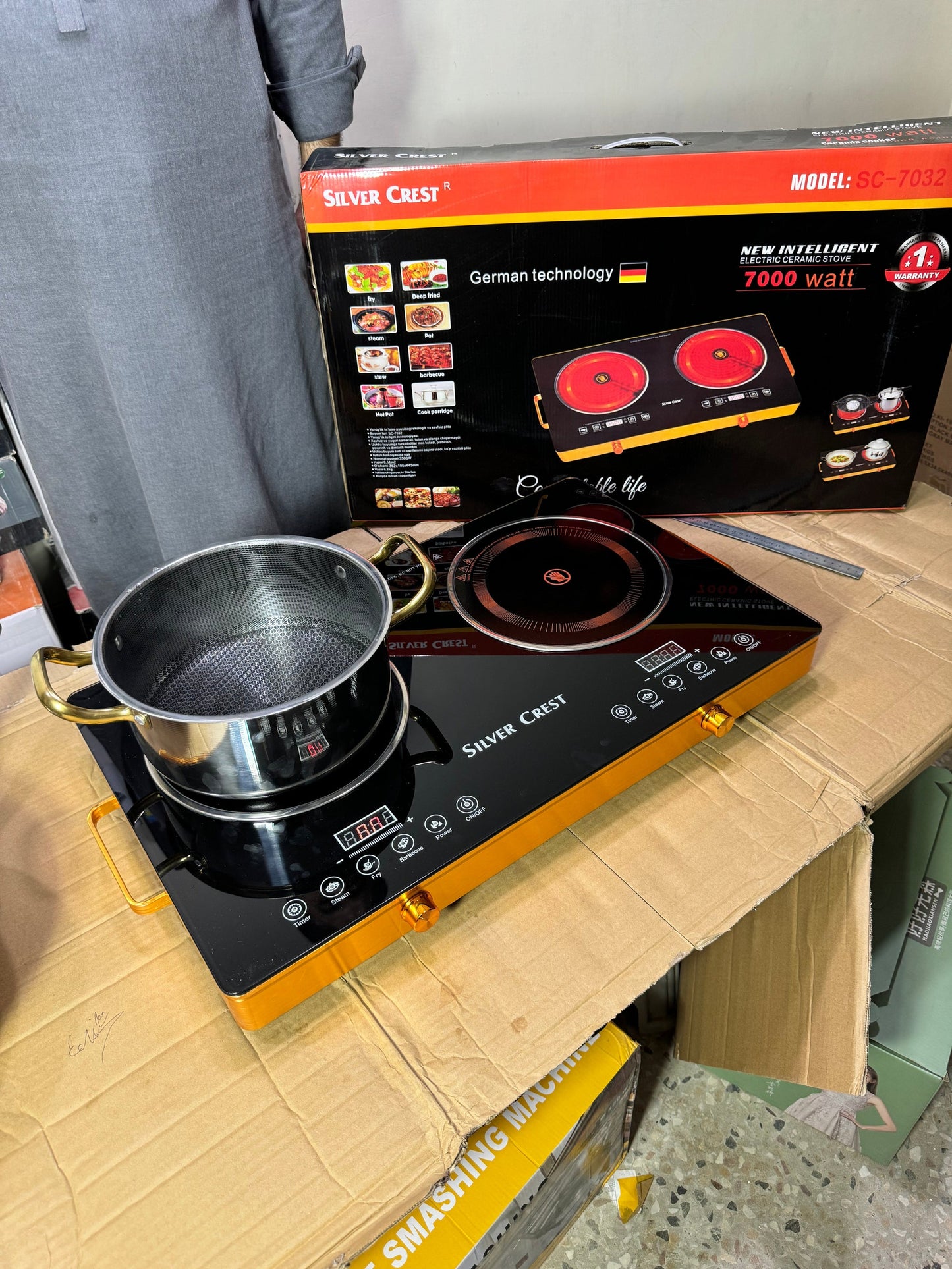 German Lot 2-Burner Silver Crest Infrared Cooker Hot Plate | 7000 W High-Power Dual Burner