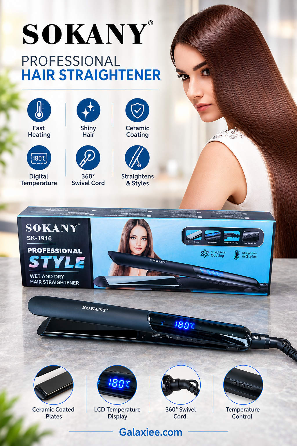 SOKANY SK-1916 Wet & Dry Digital Hair Straightener – Galaxiee