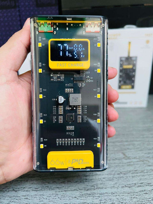 66W Transparent Power Bank 20000mAh – PD Fast Charging with Digital Display