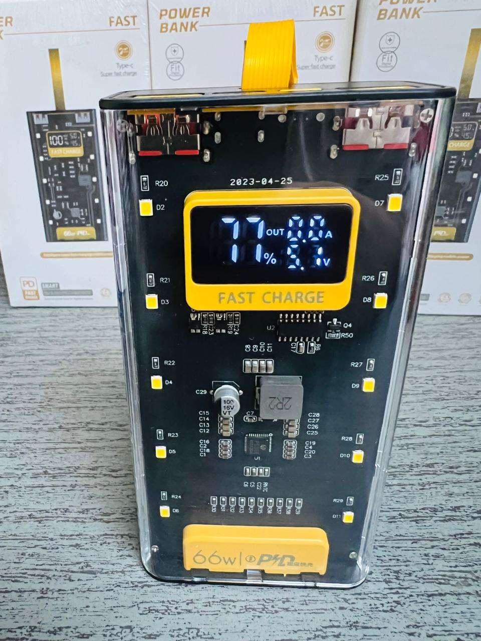 66W Transparent Power Bank 20000mAh – PD Fast Charging with Digital Display