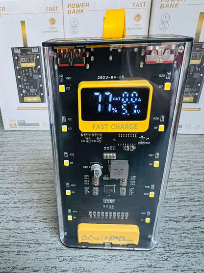 66W Transparent Power Bank 20000mAh – PD Fast Charging with Digital Display