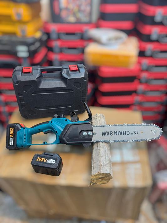 Amazon Lot Rechargeable 298V 12-Inch Chainsaw – Cordless Electric Chainsaw with Dual Batteries