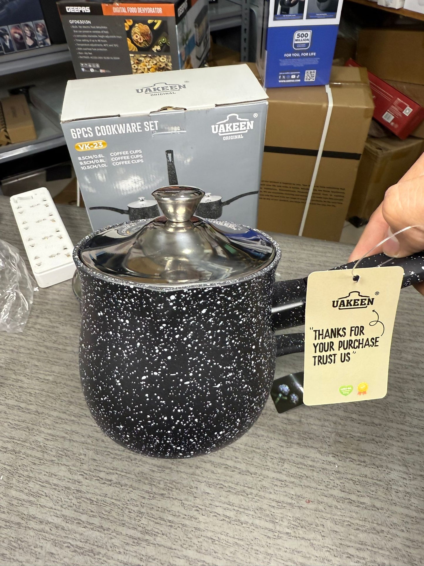 Uakeen 6-Piece Granite Cookware Set – Premium Aluminum Coffee & Milk Pots with Glass Lids