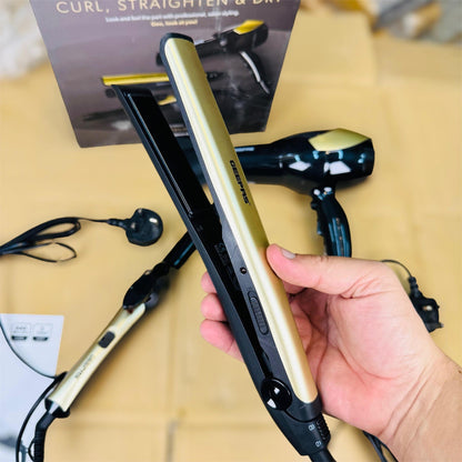 3-in-1 Hair Dryer, Curler & Straightener Combo – Complete Styling Kit for Fast Drying, Straightening & Curling