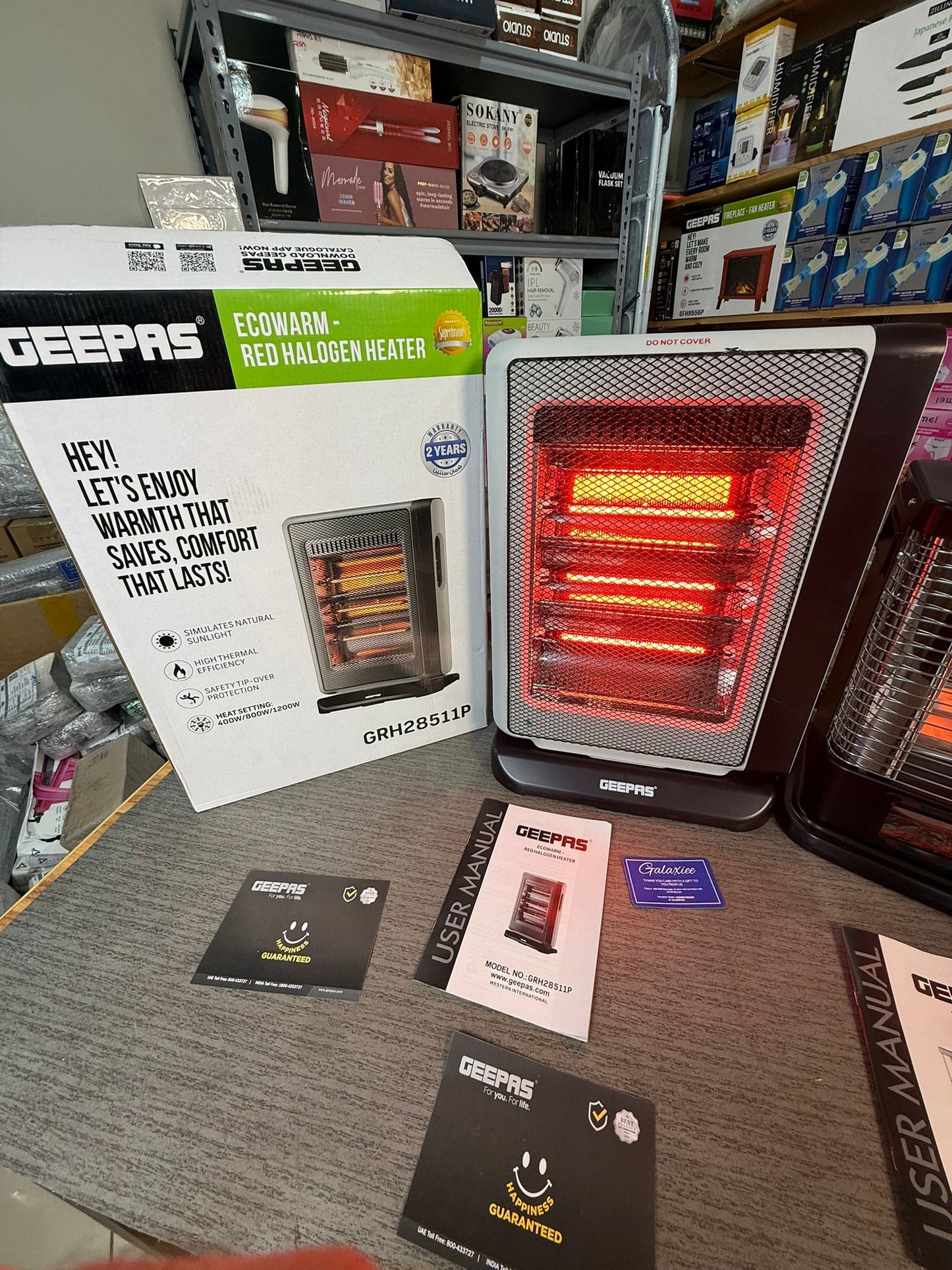 Geepas Ecowarm Red Halogen Heater – Model GRH28511P (1200W)