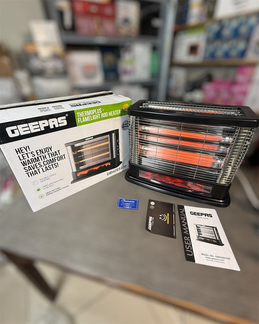 Geepas Flame Rod Heater GRH28510P – 1500W Fireplace-Style Room Heater