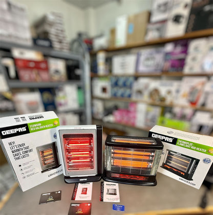 Geepas Ecowarm Red Halogen Heater  and Geepas Flame Rod Heater GRH28510P – 1500W Fireplace-Style Room Heater