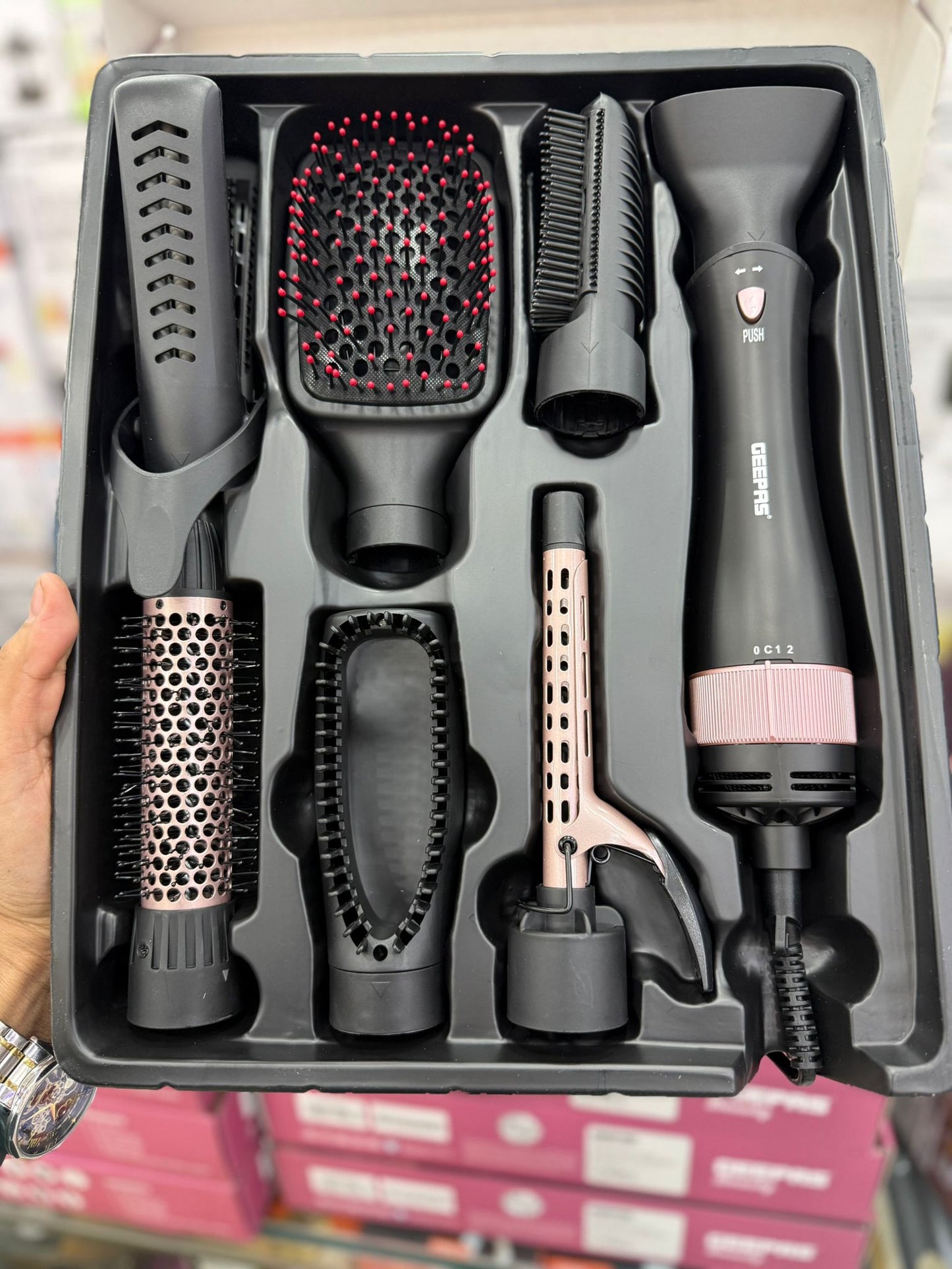 Geepas 8-in-1 Hair Styler Set GH86070 – Hair Dryer & Styling Brush Combo, DC Motor, 2 Speed Temperature,