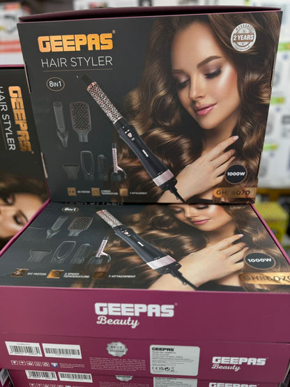 Geepas 8-in-1 Hair Styler Set GH86070 – Hair Dryer & Styling Brush Combo, DC Motor, 2 Speed Temperature,