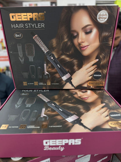 Geepas 8-in-1 Hair Styler Set GH86070 – Hair Dryer & Styling Brush Combo, DC Motor, 2 Speed Temperature,