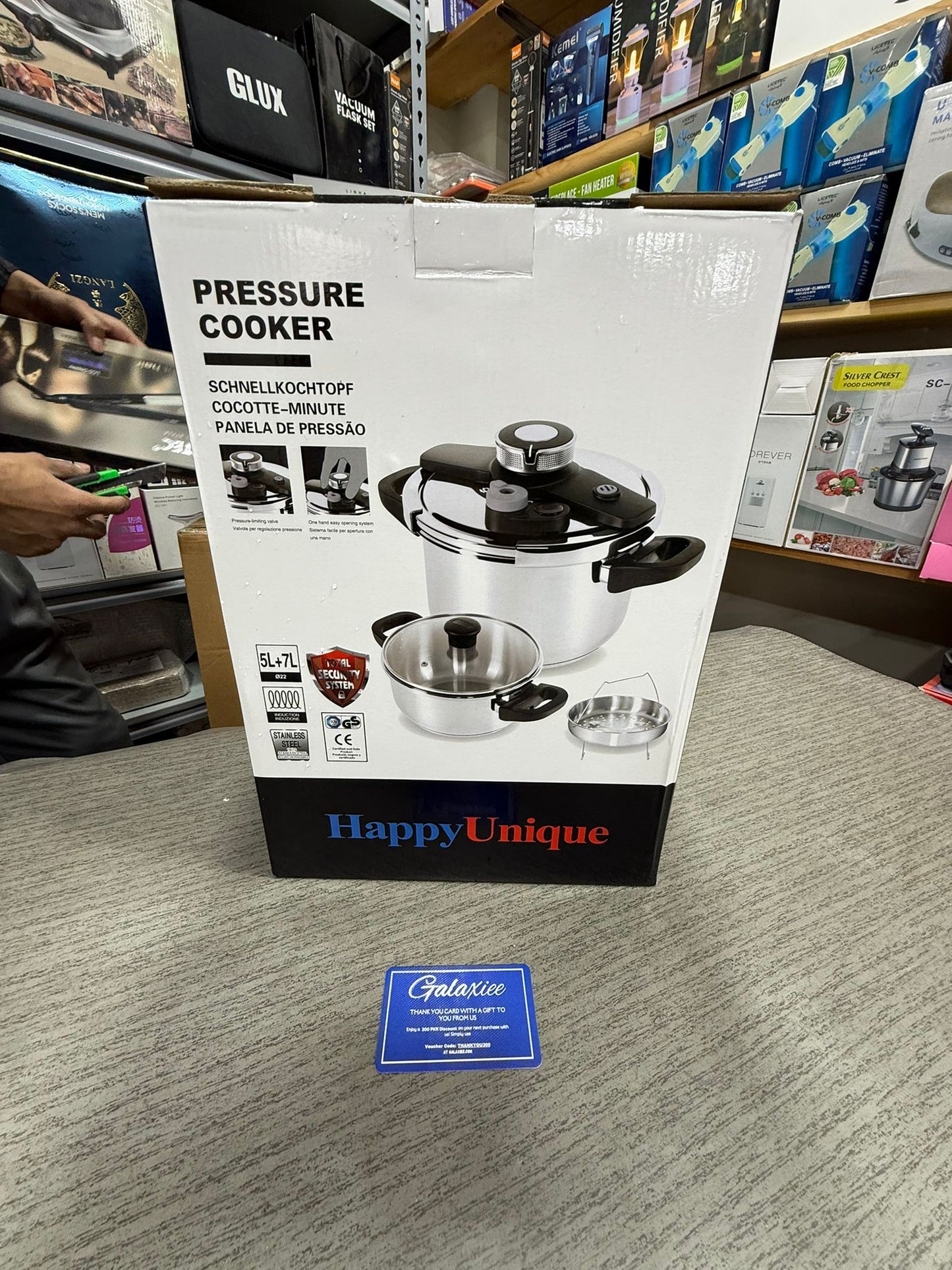 Happy Unique Premium Stainless Steel Pressure Cooker Set – 5L & 7L with Steamer (Induction Compatible)
