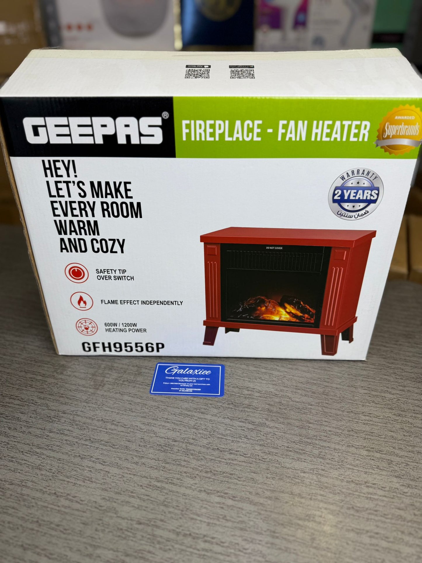 Geepas Fireplace Fan Heater GFH9556P – Mini Electric Heater with Real Log Flame Effect