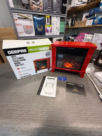 Geepas Fireplace Fan Heater GFH9556P – Mini Electric Heater with Real Log Flame Effect