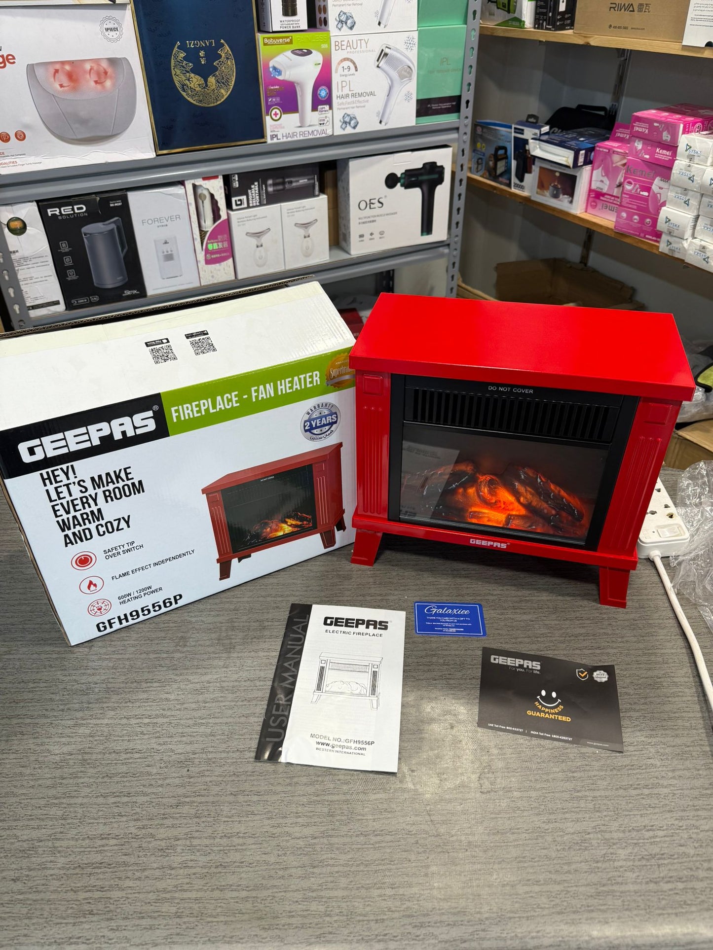 Geepas Fireplace Fan Heater GFH9556P – Mini Electric Heater with Real Log Flame Effect