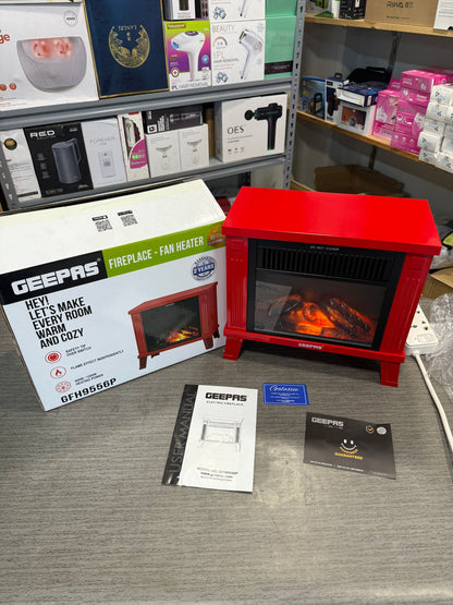 Geepas Fireplace Fan Heater GFH9556P – Mini Electric Heater with Real Log Flame Effect
