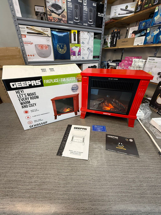 Geepas Fireplace Fan Heater GFH9556P – Mini Electric Heater with Real Log Flame Effect