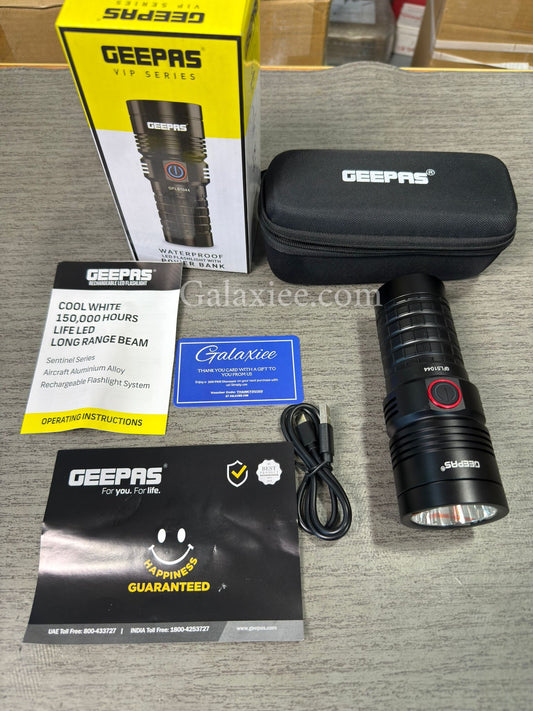 Geepas Waterproof LED Flashlight GFL51044 – 3000 Lumen, 10,000mAh Power Bank Torch