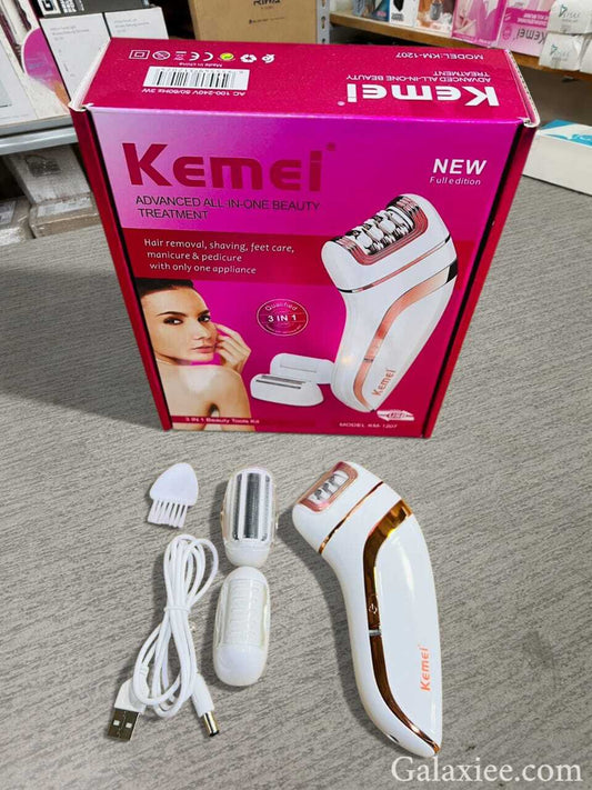 Kemei KM-1207 3-in-1 Women Epilator & Electric Trimmer – Rechargeable Grooming Device