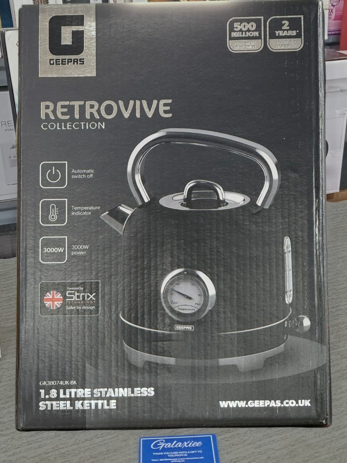 1.8L Stainless Steel Cordless Electric Kettle 3000W | Thermometer | Auto Shut-Off | GK38074UK-CR