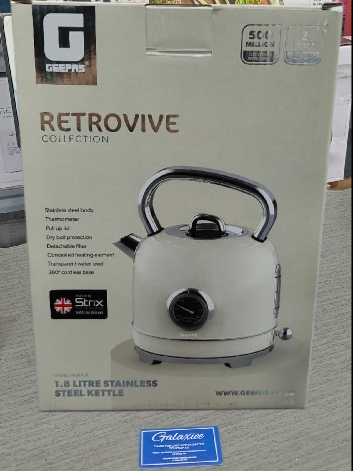 1.8L Stainless Steel Cordless Electric Kettle 3000W | Thermometer | Auto Shut-Off | GK38074UK-CR