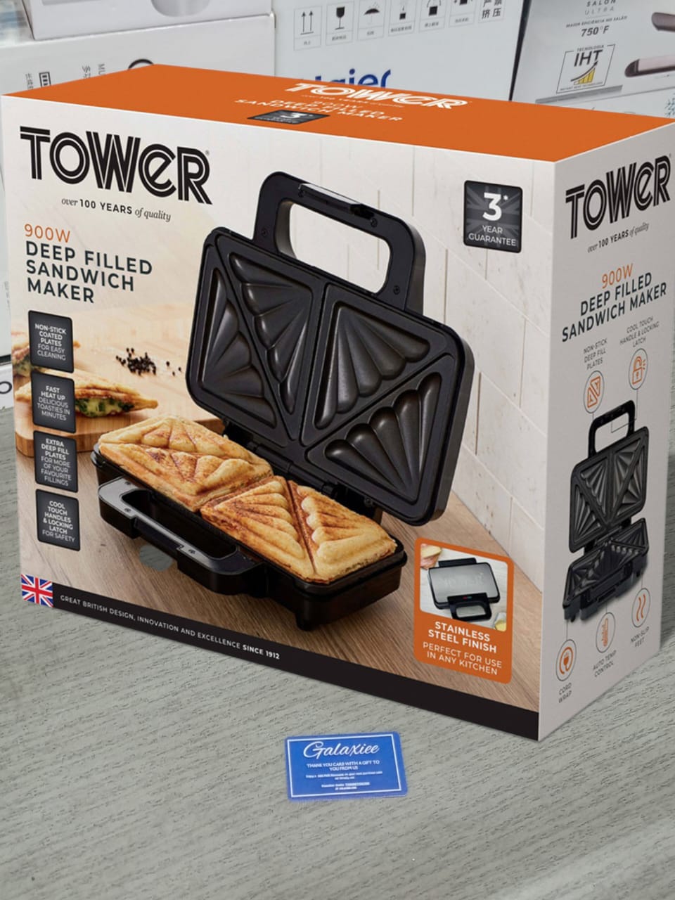 Tower Deep Filled Sandwich Maker 900W | Cerastone Pro Non-Stick | Extra-Deep Plates