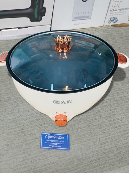 XIANKE 32cm Multi-Functional Electric Cooking Pot – 3-Tier Food Steamer with Crown Lid & Adjustable Heat