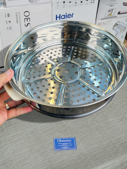 XIANKE 32cm Multi-Functional Electric Cooking Pot – 3-Tier Food Steamer with Crown Lid & Adjustable Heat