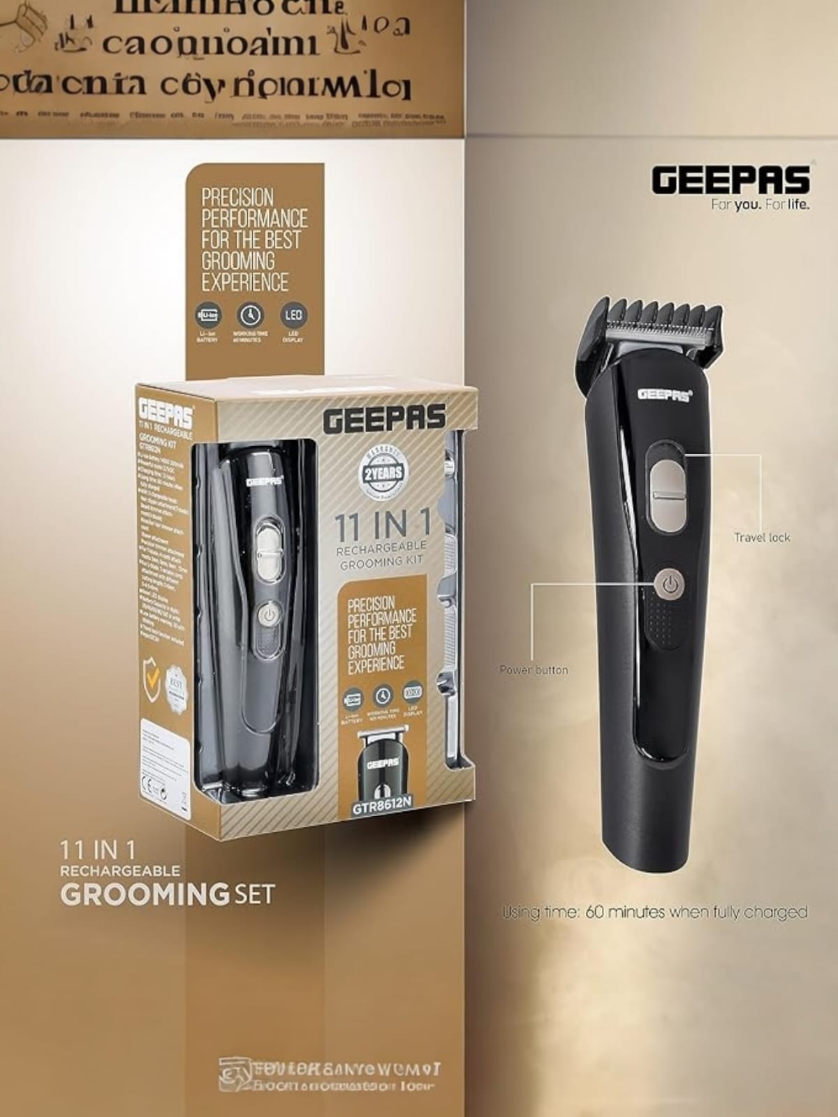 Geepas GTR8612 11-in-1 Men’s Shaver & Clipper Kit | Cordless Grooming Set