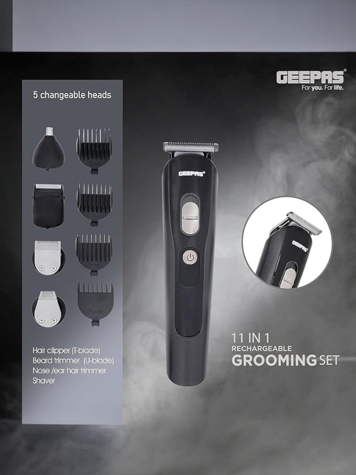 Geepas GTR8612 11-in-1 Men’s Shaver & Clipper Kit | Cordless Grooming Set