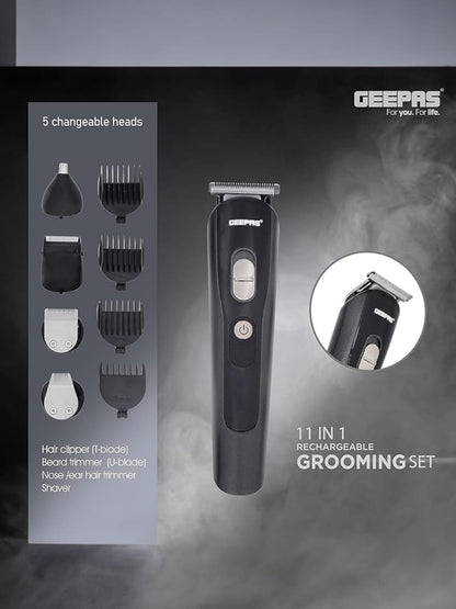 Geepas GTR8612 11-in-1 Men’s Shaver & Clipper Kit | Cordless Grooming Set