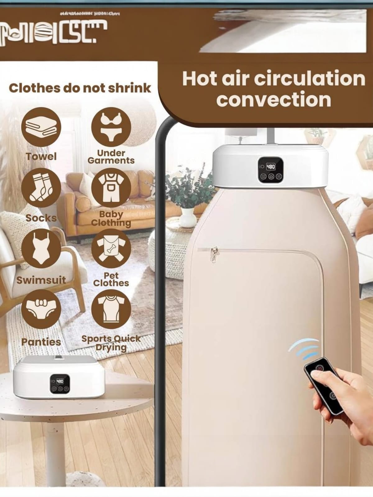 Foldable Clothes Drying Heater – 600W Portable Electric Dryer with Timer & Multi-Gear Control