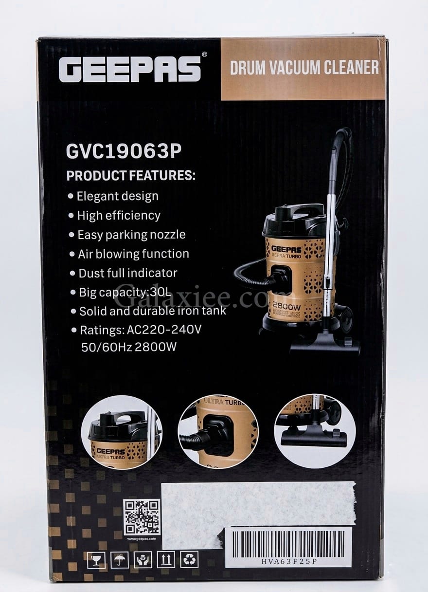 Geepas GVC19063P Drum Vacuum Cleaner 2800W Ultra Turbo | Galaxiee