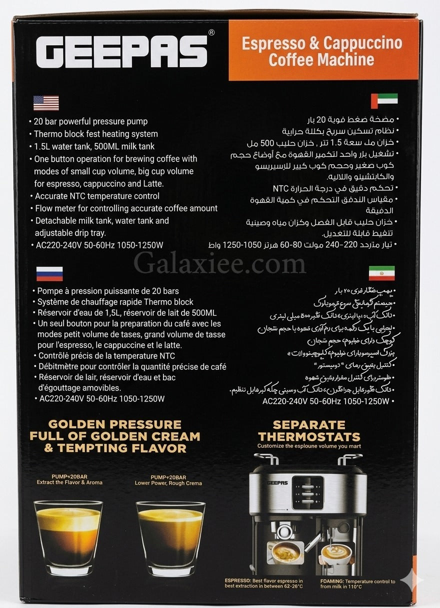 Geepas GCM1215SA 20 Bar Espresso & Cappuccino Maker | Galaxiee