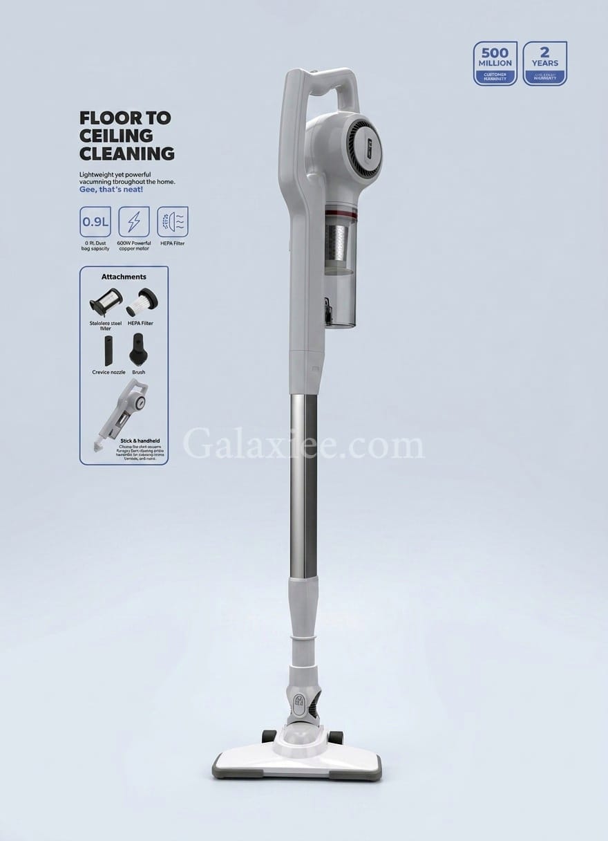 Geepas GVC2596-WT 2-in-1 Vacuum Cleaner 600W Stick Galaxiee