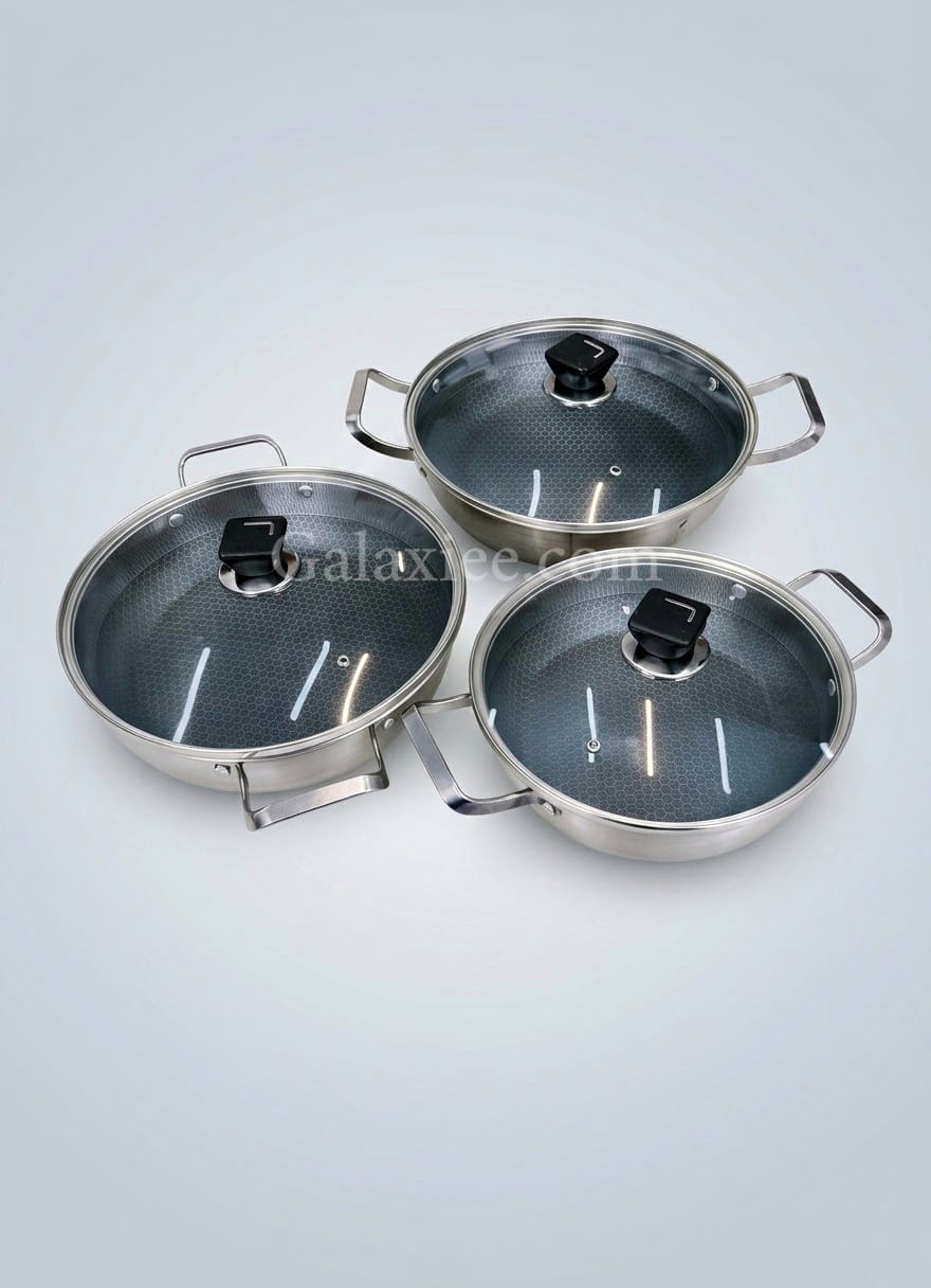 Germany Lot Honeycomb Fry Pan Set 3pcs Non Stick Galaxiee