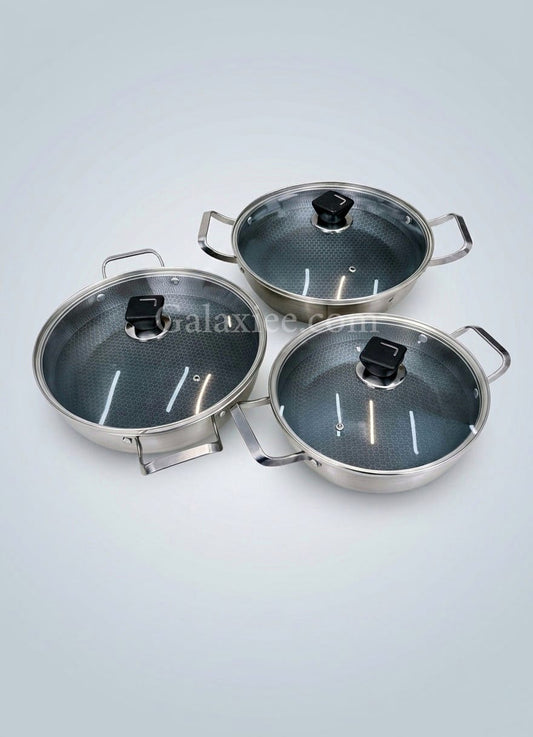 Germany Lot Honeycomb Fry Pan Set 3pcs Non Stick Galaxiee